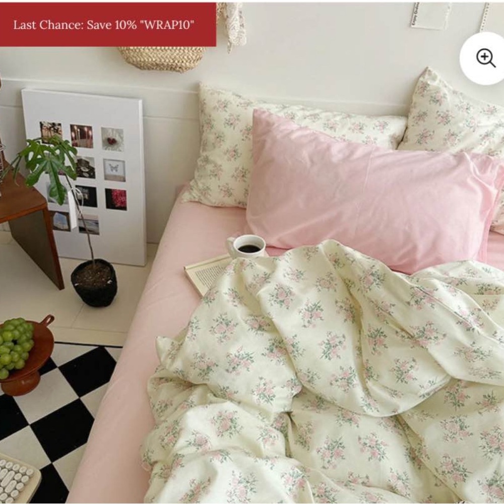 (SUNSET) Everlasting Twin Floral Duvet Set with Pink Botton Sheet
